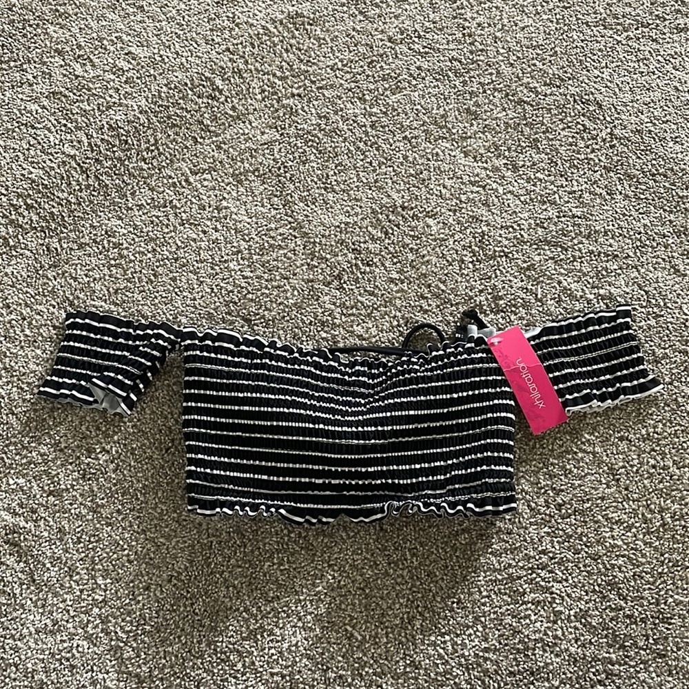 COPY - NWT Xhilaration striped off the shoulder Bikini top